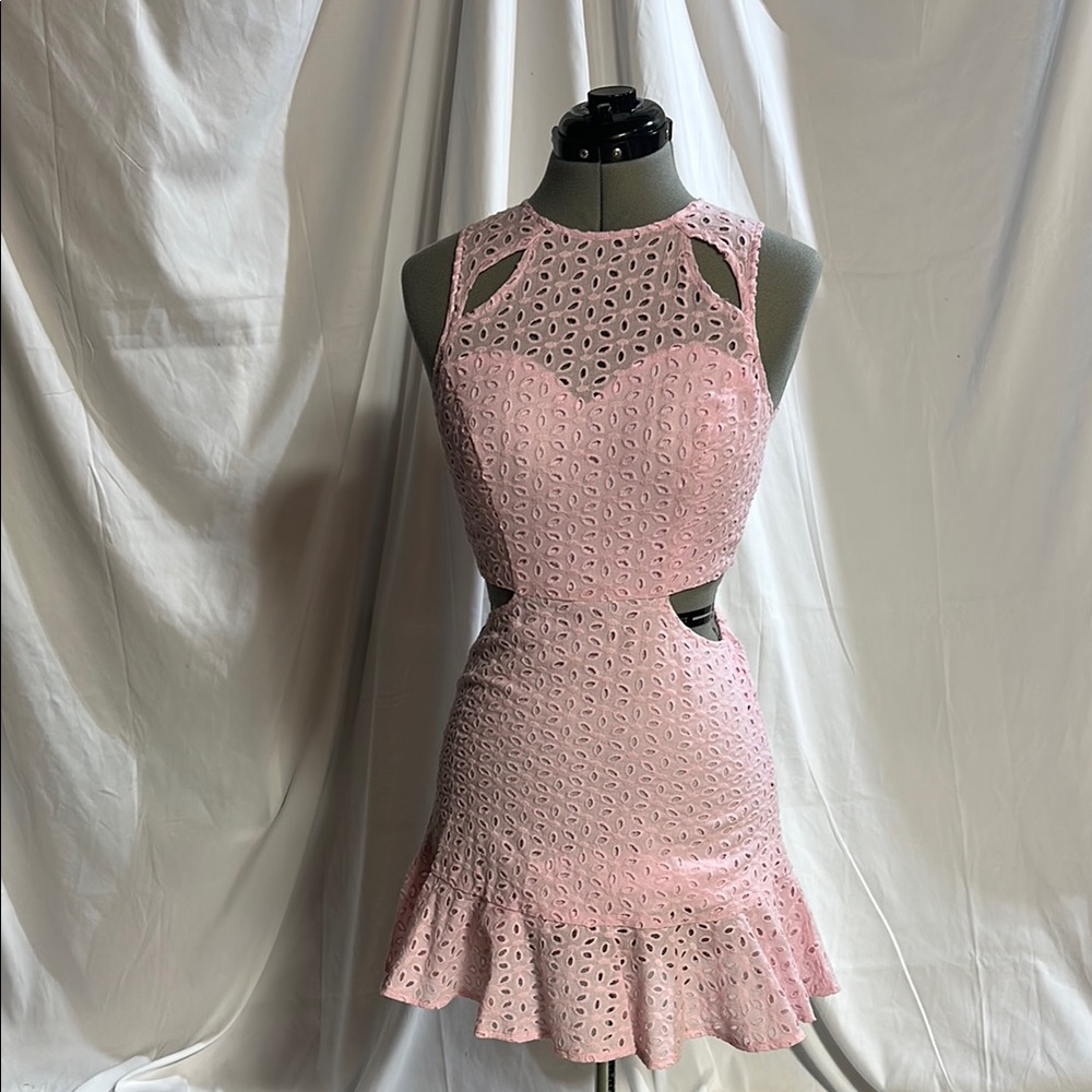 Buckle Pink Cut Out Ruffled Mini Dress
